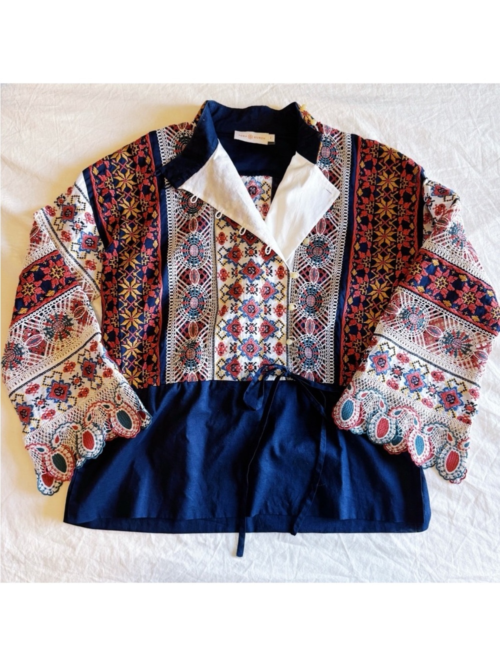 Embroidered Boho Pullover Top in Navy, Red & White carina blouse